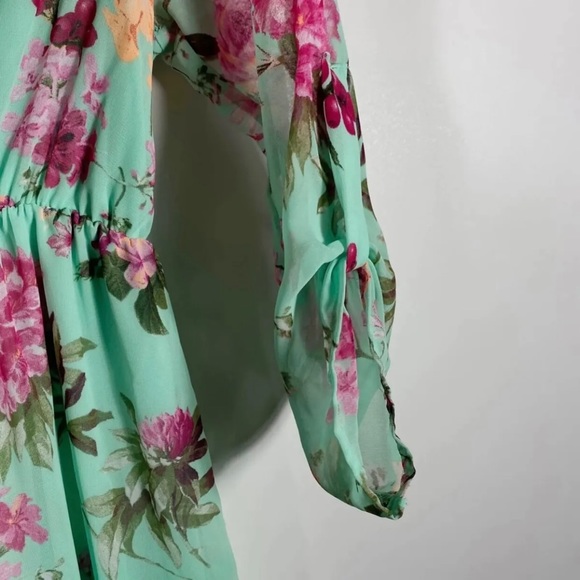 Pink Blush Maternity Dress SzS Mint Green Floral Print Sheer Lined Spring Summer - Picture 5 of 12